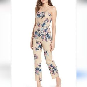 LEITH linen Floral Jumpsuit With Spaghetti Straps and Open Back. Size Medium